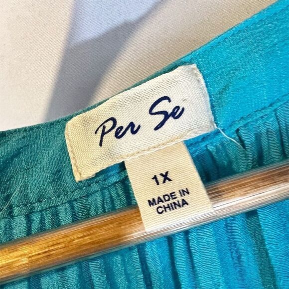 Per Se Women's Beachy Lightweight Blouse Turquoise Size 1X Long Sleeve - Picture 4 of 6